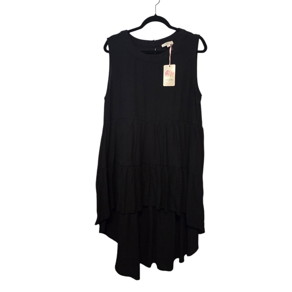NWT Entro Womens Ruffle Tier Dress LG Sleeveless Hi-Lo Hem Black Grunge Goth